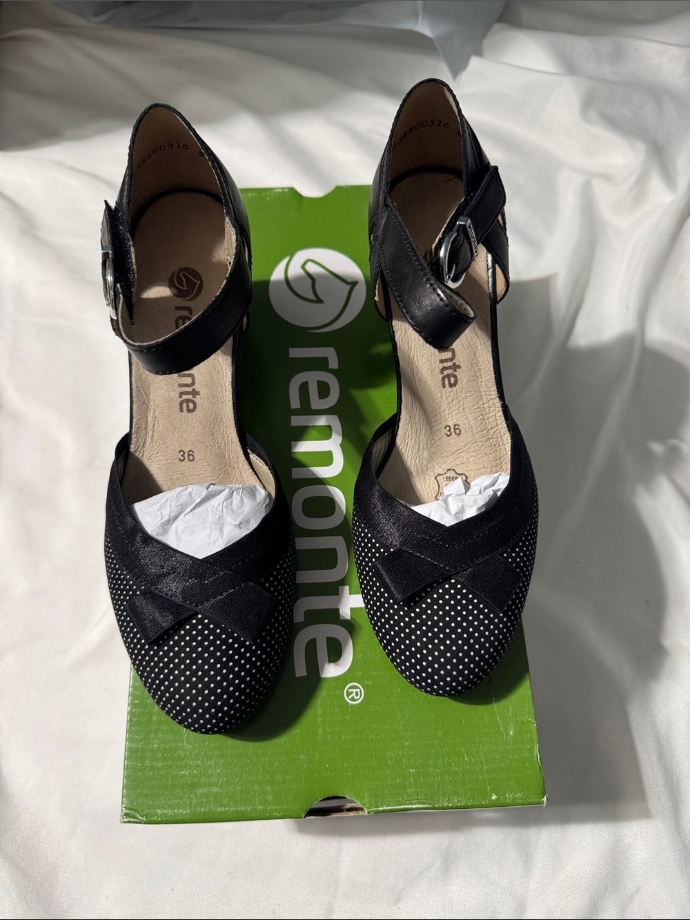 Remonte D0808-02 Mary Jane Heels Black Polka Dot Leather Shoes EU 36 US 5.5 NIB